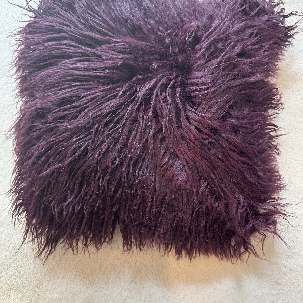 Deep Purple Mongolian Lamb Fur Pillow approx. 15"x15" Square